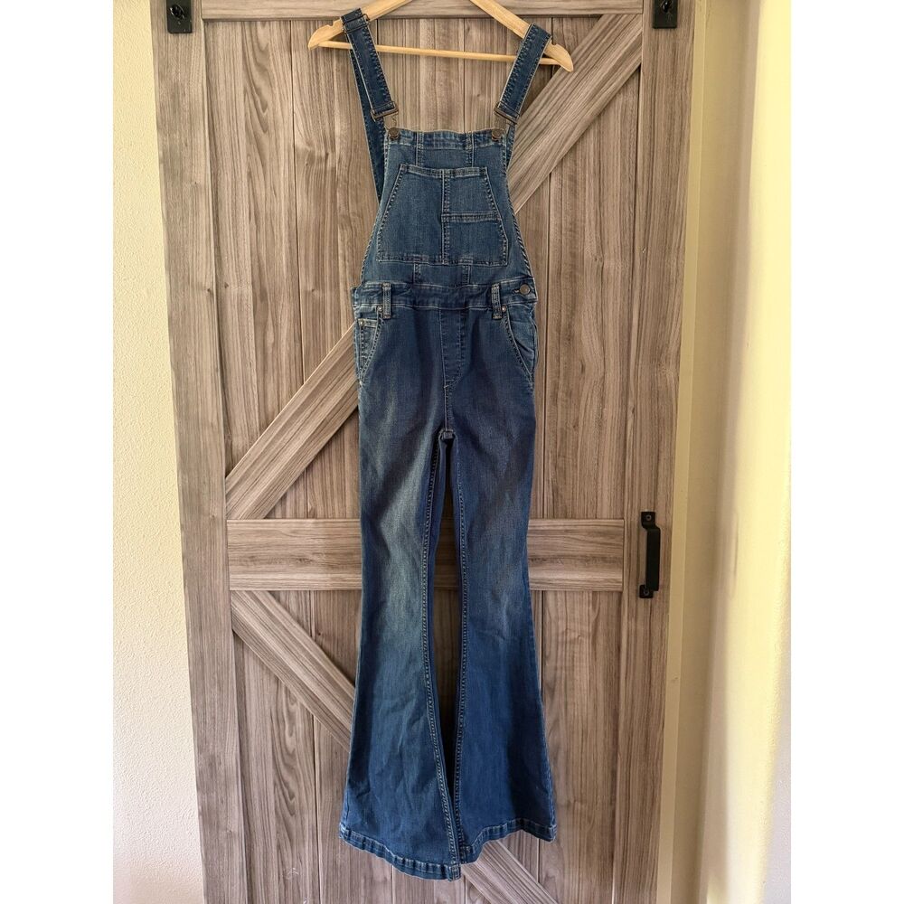 We the Free Regular Mid Rise Dark Blue Denim Overalls